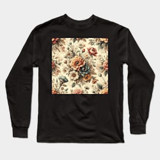 Neutral Vintage Flower Pattern Long Sleeve T-Shirt